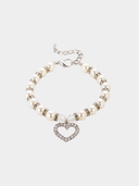 Colar Pérolas e Strass com Pingente Coração - Branco